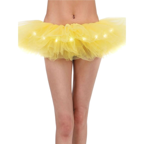 Adult's LED Light Up 5 Layered Tulle Tutu Mini Skirt, Yellow