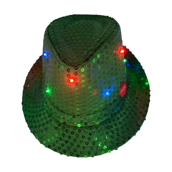 Adult's LED Light Up Green Sequin Fedora Jazz Hat Costume Accessory