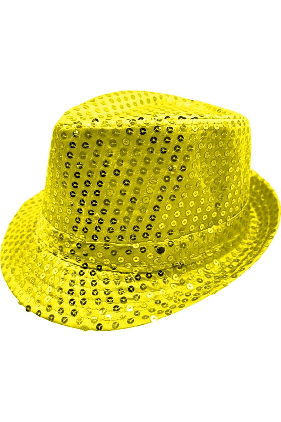 Adult's LED Light Up Lemon Yellow Sequin Fedora Jazz Hat Costume Accessory