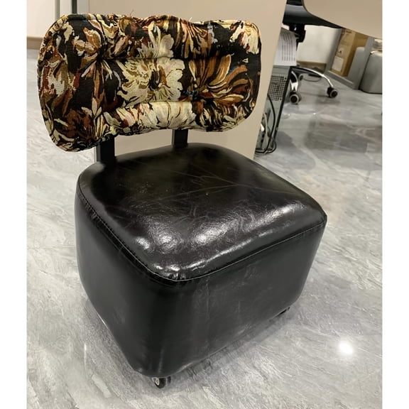 Adult-sized Compact Rolling Ottoman with Backrest and Swivel Casters for Home or Office, a Low Stool on Wheels