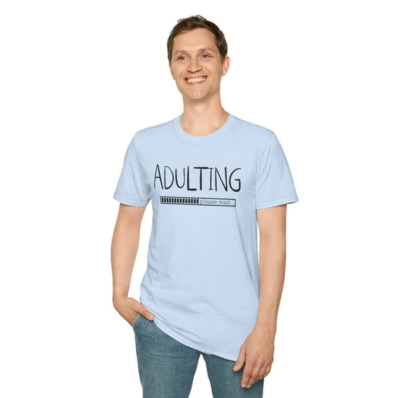 Adulting Please Wait, Gildan Unisex Softstyle T-Shirt, Graphic Tee, S-3XL
