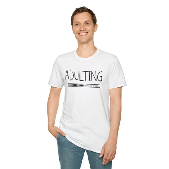 Adulting Please Wait, Gildan Unisex Softstyle T-Shirt, Graphic Tee, S-3XL