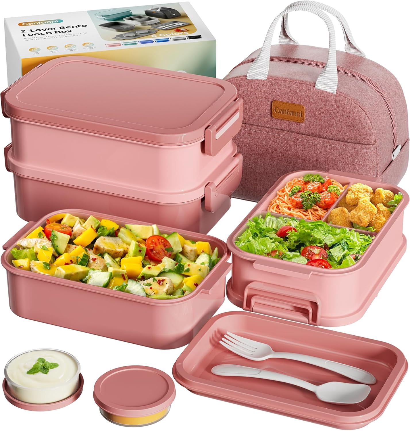 Adults Bento Box with Insulated Lunch Bag, 74oz Capacity 3 Stackable ...