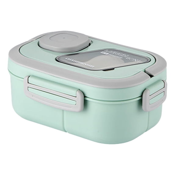 Adults Bento Lunch Box, Salad Container Large 40.6oz Salad Bowl, Bento-Style Tray for Toppings, Sauce Container for Dressings, and Built-in Reusable Fork Green