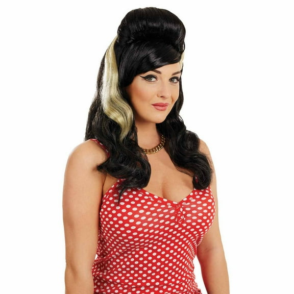 Adults Black Beehive Wig Womens Celebrity Pop Music Singer Hair Costume Accessory
