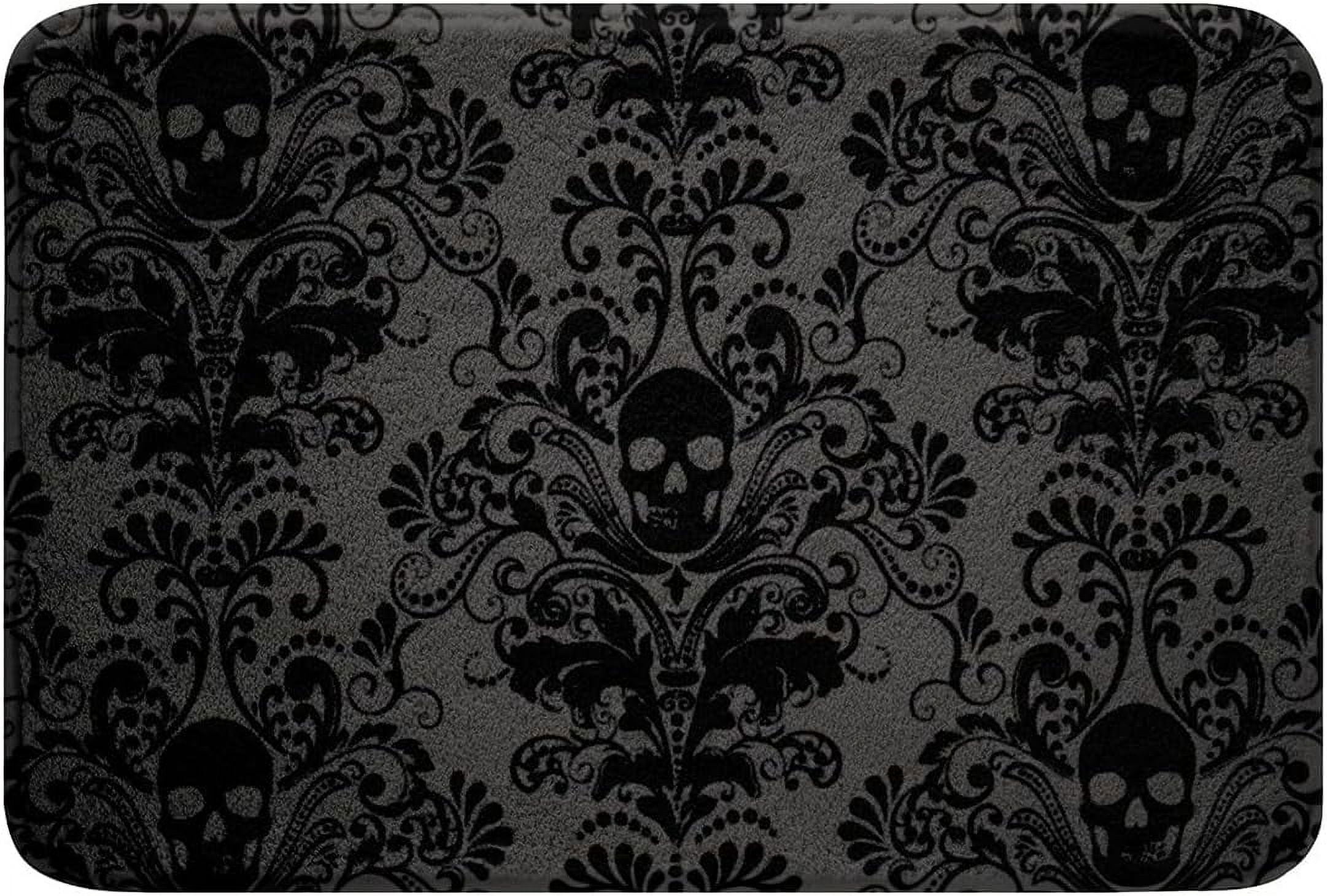 Adults Black Damask Outdoor Rug Antique Victorian Baroque Bath Mat ...