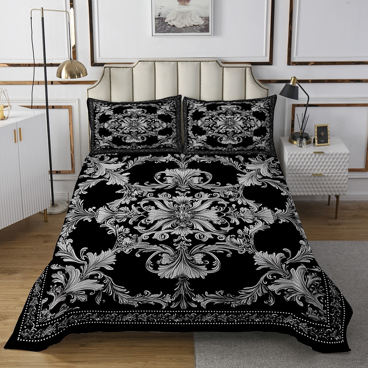 Damask Print Pattern Bed Set Quilt