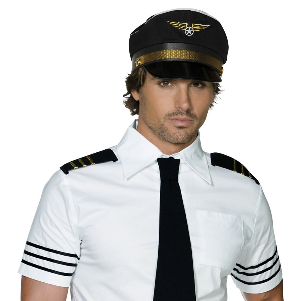 Adults Black Pilot Hat With Emblem Costume Accessory
