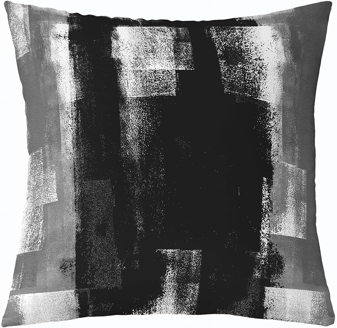 Adults Black Throw Pillow Cover,Retro Black White Grey Tie Dye Pillow