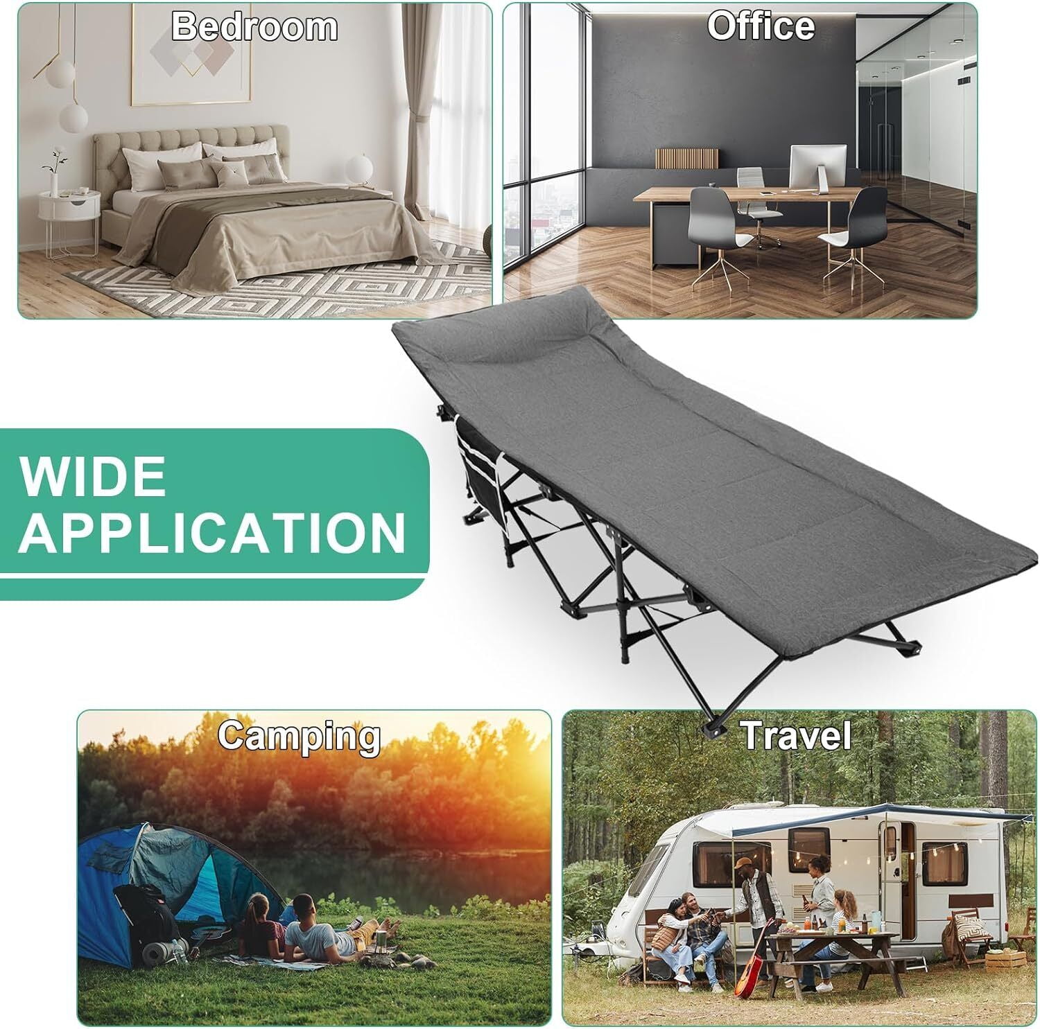 Adults Camping Cot Portable Military Army Mattress Cot Folding Bed Cot w/Cushion