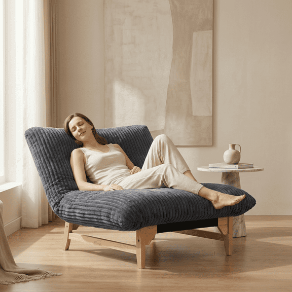 Adults Corduroy Bean Bag Chair with Backrest, Ergonomic Armless Lazy Single Sofa, High Density Sponge Filling Accent Lounge Chair for Living Room Bedroom