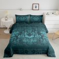 thumbnail image 1 of Adults Damask Gothic Bedding Set Antique Victorian Comforter Set King,Vintage Floral Goth Comforter Bat Quilt,Bats Sugar Skull Bone Skeleton Bohemian Baroque Decor,Turquoise, 1 of 4