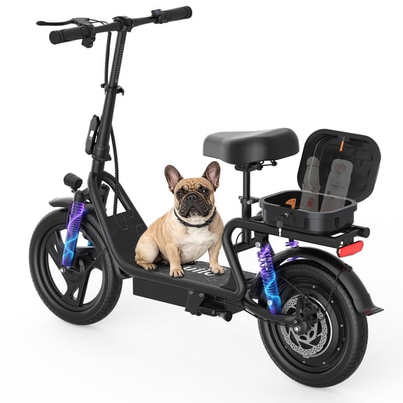 Adults Electric Scooter with Seat, 500W Motor, 22MPH, 27 Miles Range, Dual Suspension, Foldable Commuter E Scooter with Brasket for Daily Commute, Grocery, or Pet Travel (499WH)