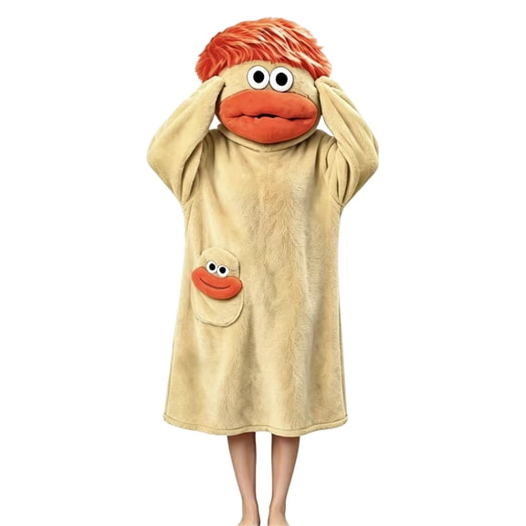 Adults Funky Big Mouth Monster Jumpsuit Plush Hooded One-Piece Pajamas Cozy Novelty Sleepwear Loungewear Outfit for Costume Parties and Relaxing Home Slumber