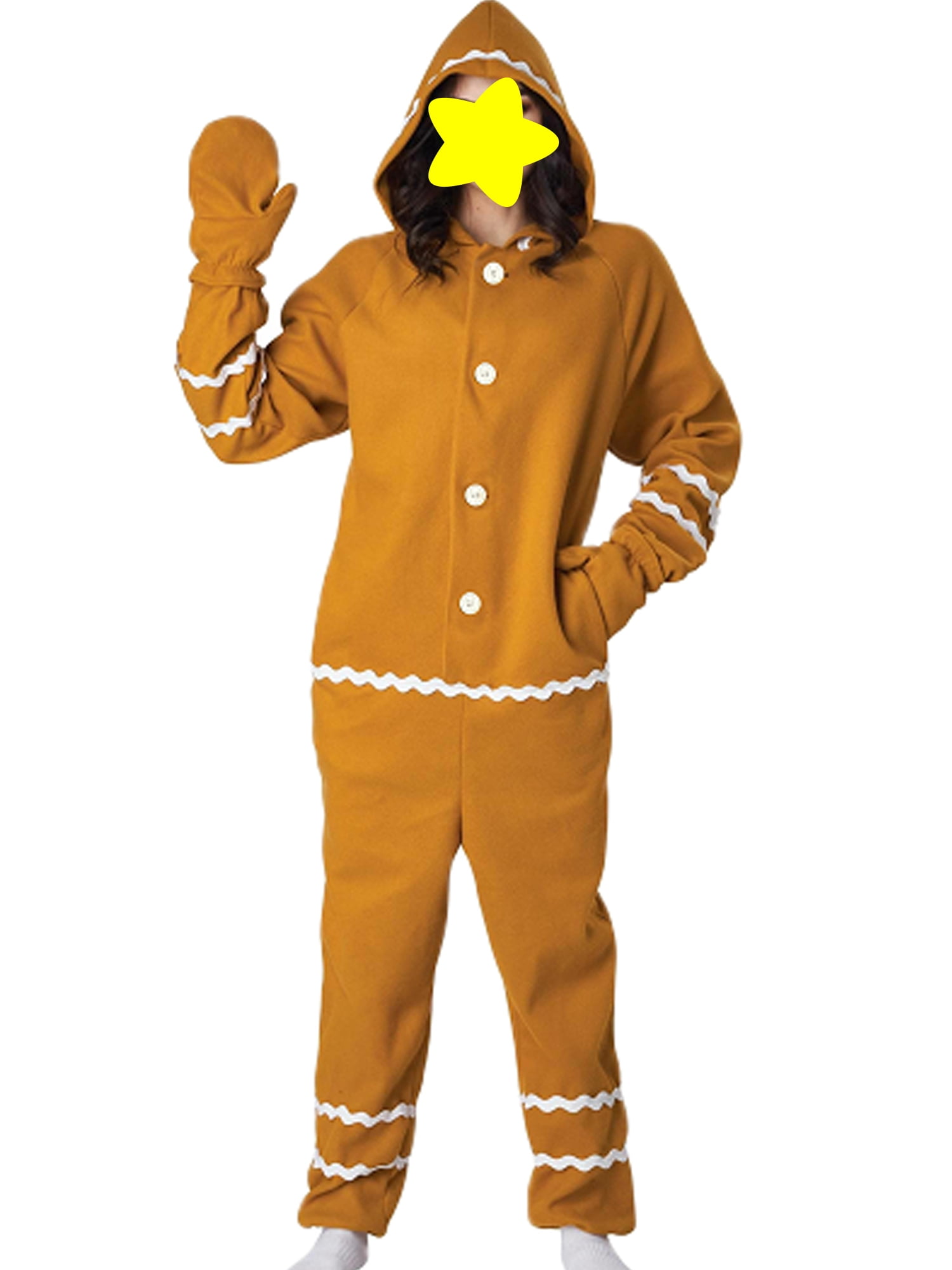 Filgriox Toddler Boy Girl Christmas Clothes Gingerbread Man Costume Baby Long Sleeve Zipper Jumpsuit One Piece Outfit + Hat (Khaki, 6-12 Months