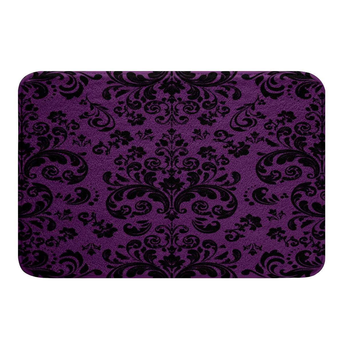 Adults Gothic Damask Bath Mat 16"X24" Black Purple Victorian Baroque