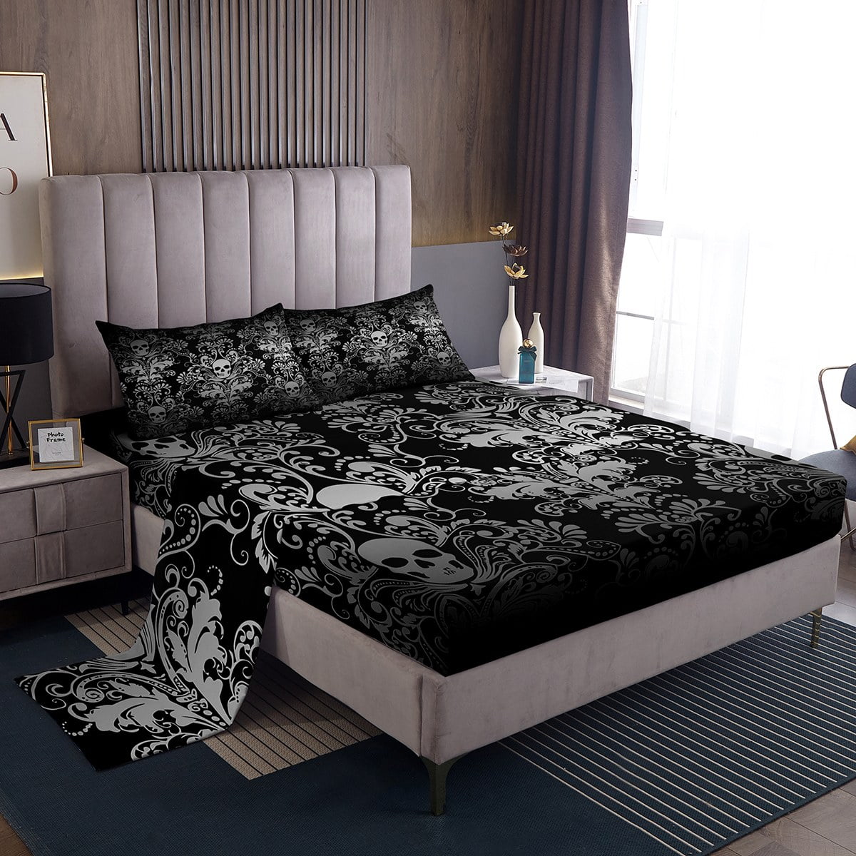 Adults Gray Damask Sheet Set Antique Victorian Baroque Bed Sheets Full