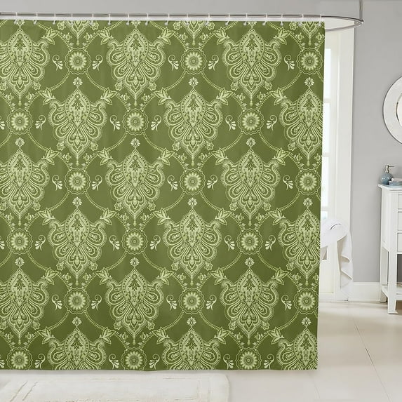 Adults Green Vintage Damask Floral Shower Curtain Antique Drawing Classical Paisley Bathroom Shower Curtain Set 72"x72" Gothic Bohemia Boho Floral Bath Curtain Hotel Style Bathroom Accessories