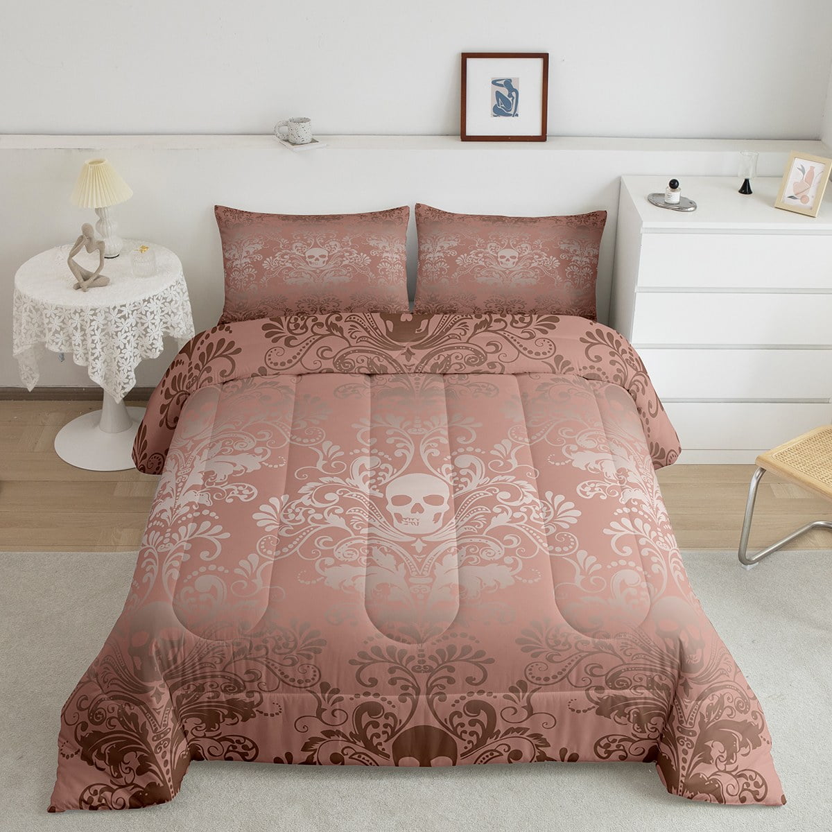 Adults Grey Damask Bedding Set Antique Victorian Baroque Comforter Set