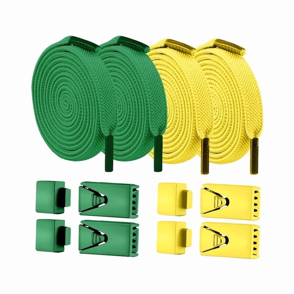 Adults Kids 2 Pair No Tie Elastic Shoe laces with Metal Buckle for Sneakers Casual Hiking walking Running Shoelaces(Green,Yellow)