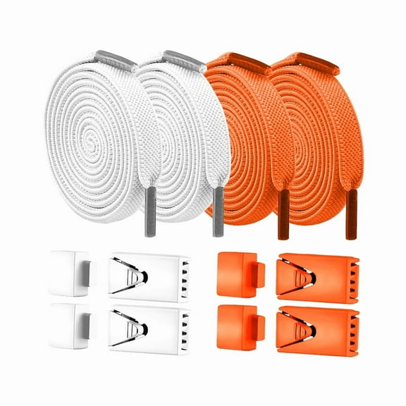 Adults Kids 2 Pair No Tie Elastic Shoe laces with Metal Buckle for Sneakers Casual Hiking walking Running Shoelaces(White,Orange)