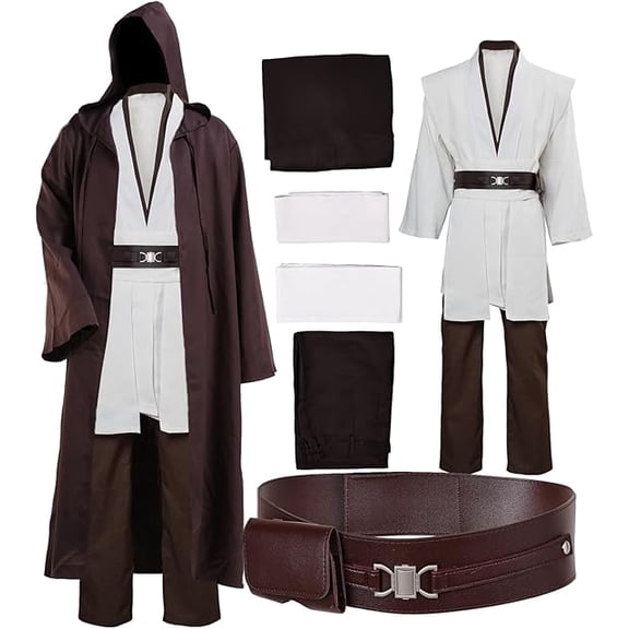 Adults Knight Costume Men's Tunic Hooded Robe Outfits Halloween Robe Hooded Uniform Full Set