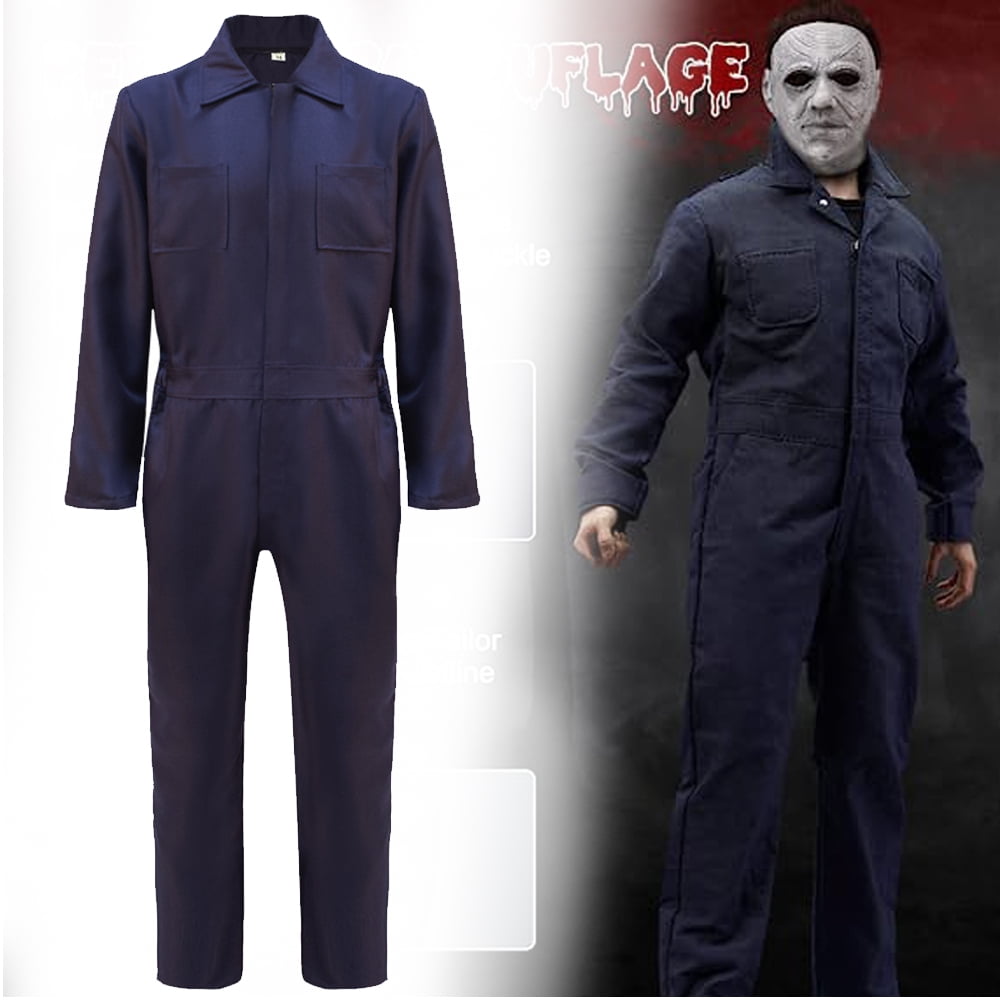 Adults Michael Myers Costume Knife Scary Halloween Coverall Jumpsuit
