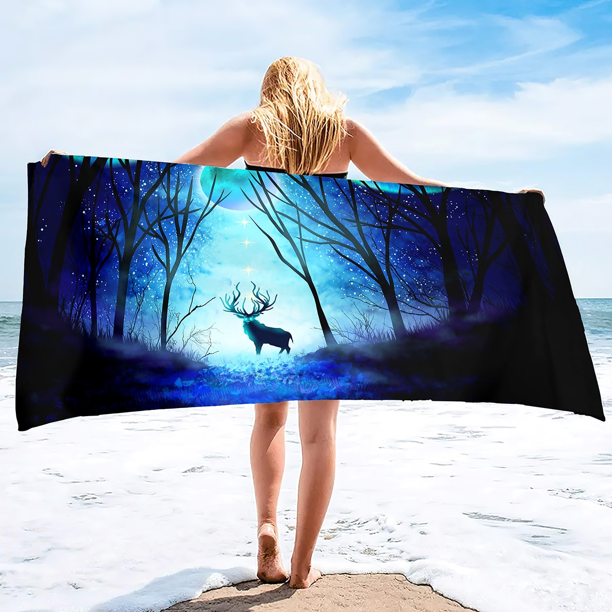 Adults Oversized Sand Free Beach Towel Forest Night Quick Dry Beach Towel Mens Microfiber