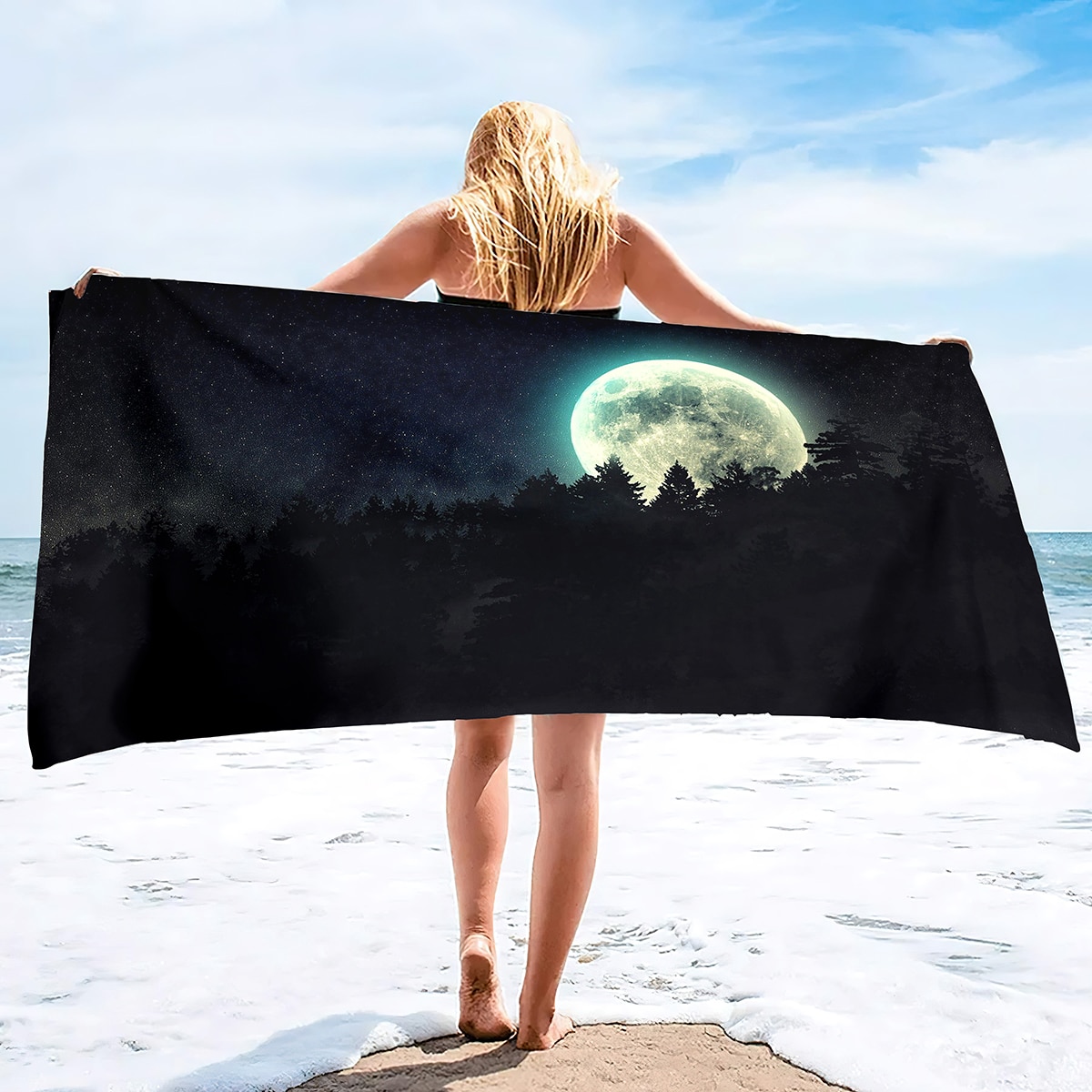 Adults Oversized Sand Free Beach Towel Forest Night Quick Dry Beach Towel Mens Microfiber