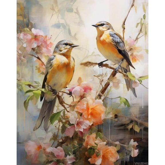 Adults' Paint by Number Kits, Bird on Flower Branch, DIY Acrylic Painting Kit for Hand Art, 40x50cm, Without Frame