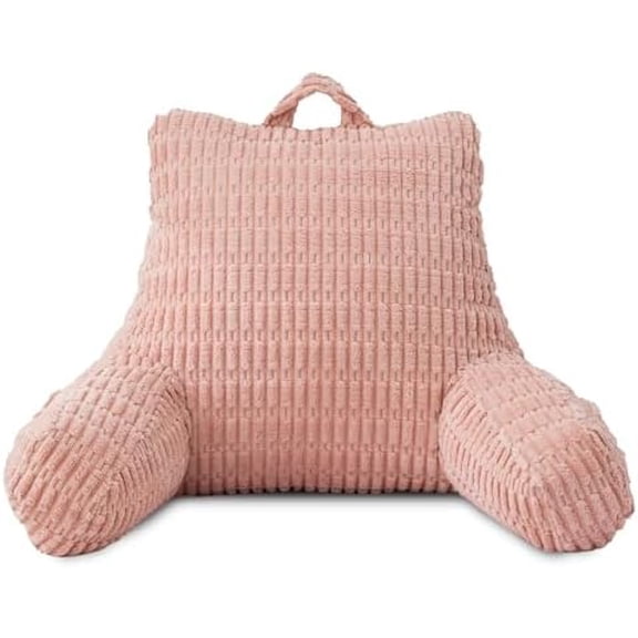 Adults Reading Pillow with Arms,Backrest Reading & Rest Pillows for Sitting Up in Bed, Bed Rest,Lounging, Working on Laptop,Arms Back Support Cushion for Women Teens Kids, Light Pink