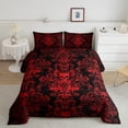 thumbnail image 1 of Adults Red Damask Bedding Set Antique Victorian Baroque Comforter Set King Size,Gothic Vintage Floral Quilt Exotic Sugar Skull Duvet Insert,Gothic Bone Skeleton Bohemian Decor,Black, 1 of 5