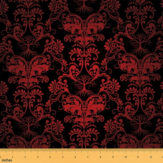 Adults Red Floral Upholstery Fabric,Vintage Victorian Style Fabric By The Yard,Ombre Flower Butterflies Decorative Fabric,Motifs Antique Design Indoor Outdoor Fabric For Quilting Sewing,2 Yards