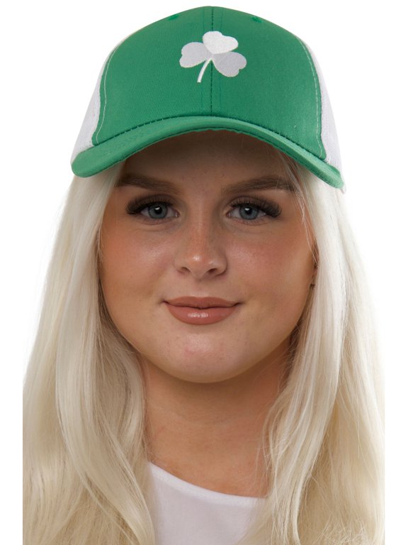 Adults Saint Patrick's Day Green Shamrock Mesh Back Trucker Hat