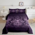 thumbnail image 1 of Adults Salmon Violet Damask Bedding Set Antique Victorian Baroque Comforter Set Full,Gothic Vintage Floral Quilt Exotic Sugar Skull Duvet Insert,Gothic Bone Skeleton Bohemian Decor,Dark Purple, 1 of 5