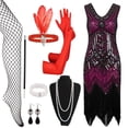 thumbnail image 1 of Adults Sets Women's 1920s Flapper Dress Vintage Lace Fringed Dress with 20s Accessories Set Hot Pink, XL, 1 of 4