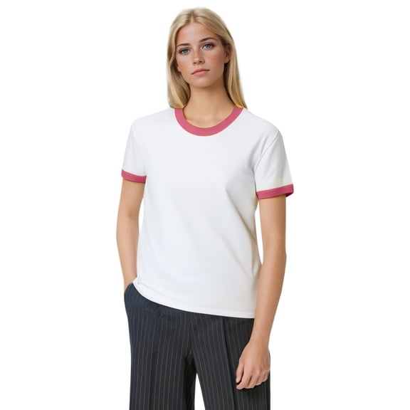 Adults Short Sleeve Ringer Tee Cotton Sport Crew Neck T-Shirts