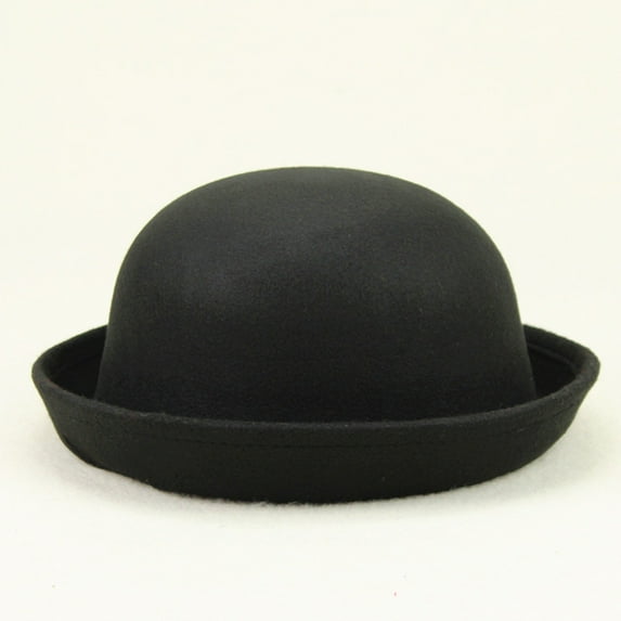 Adults Solid Hat Roll Up Brim Panama Bowler Hat Round Bowler A Hat (Black One Size)