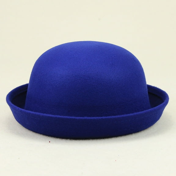 Adults Solid Hat Roll Up Brim Panama Bowler Hat Round Bowler A Hat (Blue One Size)