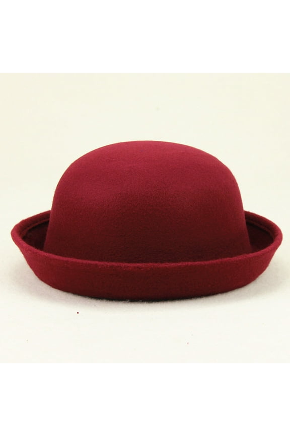 Adults Solid Hat Roll Up Brim Panama Bowler Hat Round Bowler A Hat (Wine One Size)