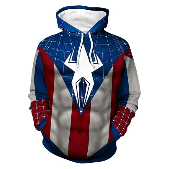Adults Spider Graphic Hoodie, Loose Fit Long Sleeve Drawstring Hooded Pullover Sweatshirt with Pocket for Fall Winter Streetwear, Dark Blue, M
