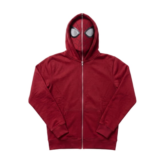 Adults Spider Hero Full Face Masked Zip Hoodie, Solid Color Full Zip Pocket Sweatshirt Outerwear Apparel Outfit
