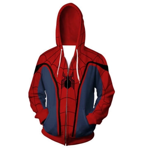 Adults Spider Hero Full Zip Up Hoodie, Colorblock Battle Suit Pocket Sweatshirt Apparel Anime Expo Outfit