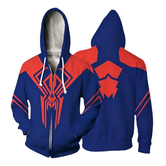 Adults Superhero Full Zip Up Hoodie, Loose Casual Long Sleeve Armor Print Pocket Sweatshirt Outerwear Apparel Outfit