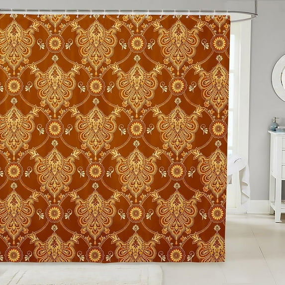 Adults Taupe Vintage Damask Floral Shower Curtain Antique Drawing Classical Paisley Bathroom Shower Curtain Set 72"x80" Gothic Bohemia Boho Floral Bath Curtain Hotel Style Bathroom Accessories
