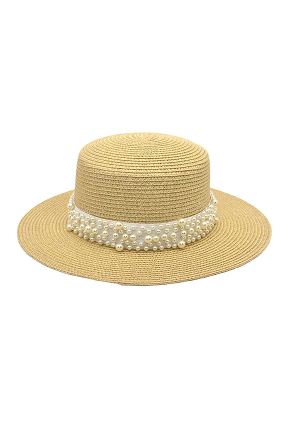 Adults Unisex Retro Western Cowboy Riding Hat Leather Belt Pearl Wide Cap Straw