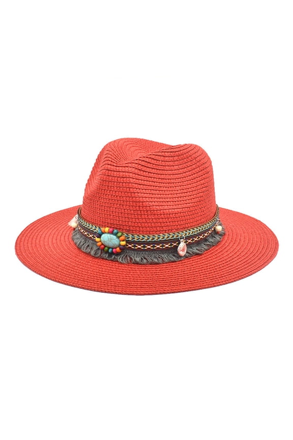 Adults Unisex Western Cowboy Riding Hat Belt Wide Cap Straw Bucket