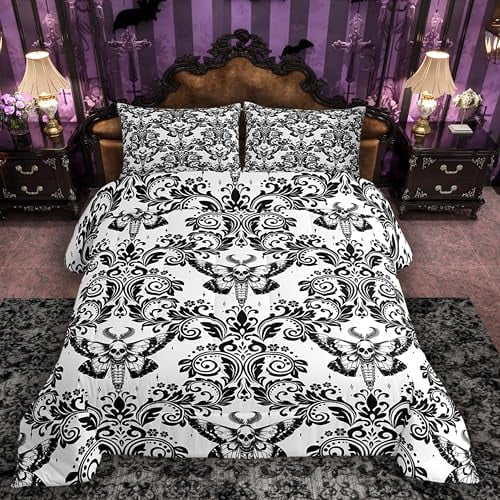 Feelyou King Size Red Vintage Damask Duvet Cover Set - 3 Piece Gothic Boho Floral Bedding