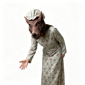 Adults Wolf Granny Dress Costume with Werewolf Head Mask & Hat,Halloween Party Big Bad Wolf Costume Cosplay Outfit
