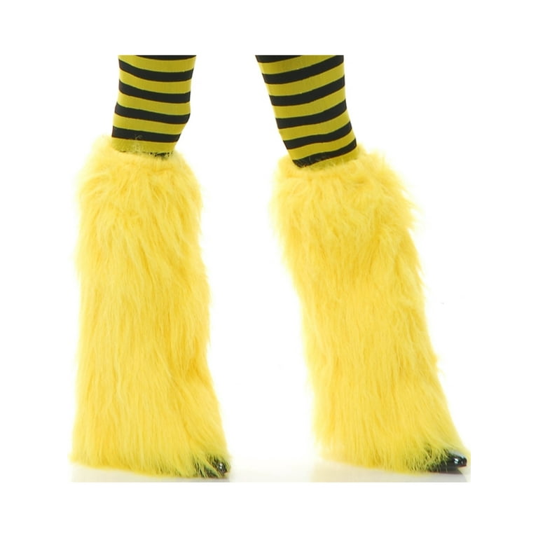 Womens Yellow Furry Fluffy Fuzzy Monster Leg Warmers for Club and